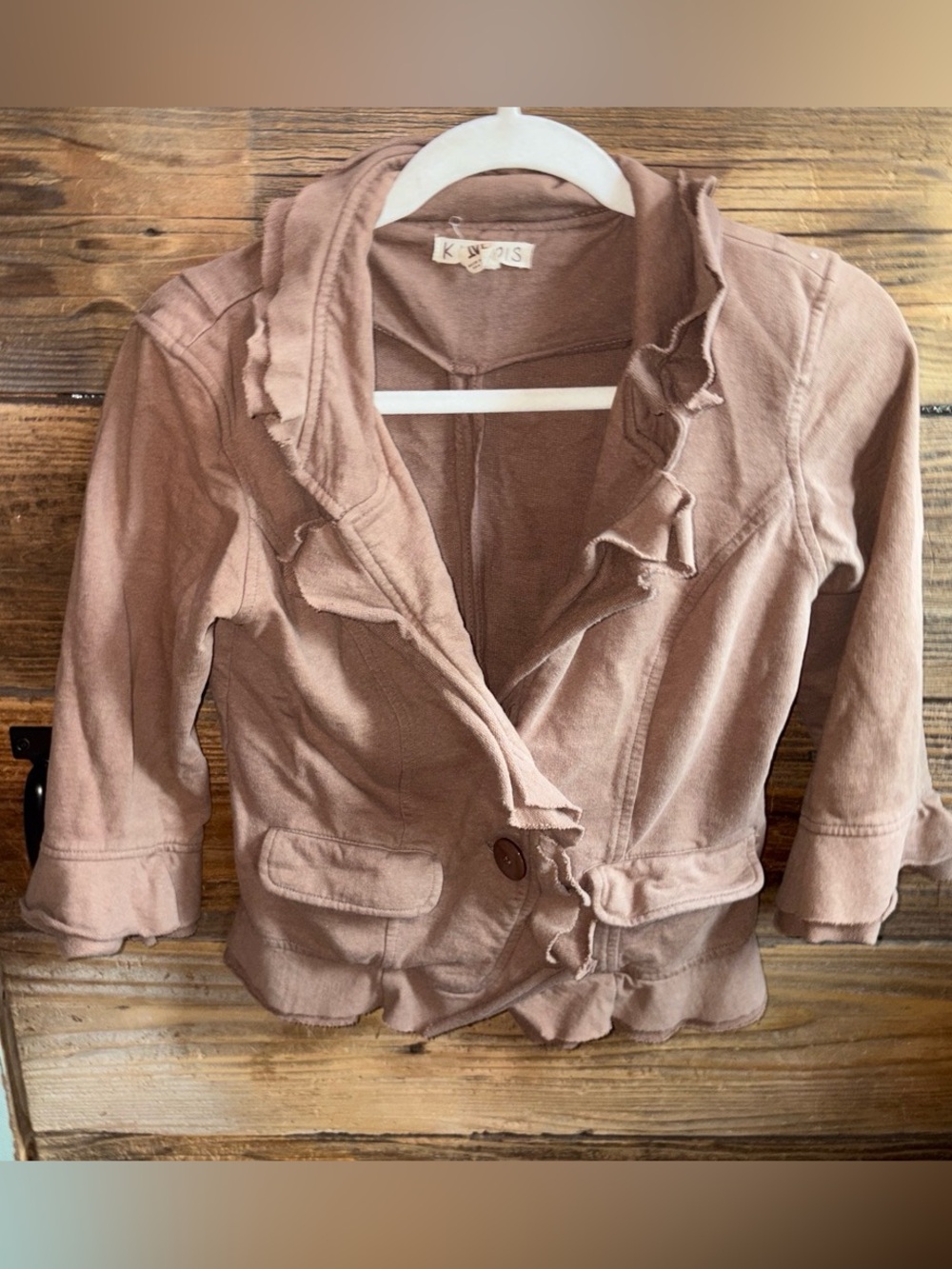 Y2K Ruffle-Trim Cotton Tan Women's Sweater